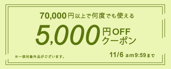 70,000円ご購入で何度でも使える5,000円OFFクーポン