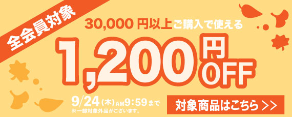30,000円ご購入で何度でも使える1,200円OFFクーポン
