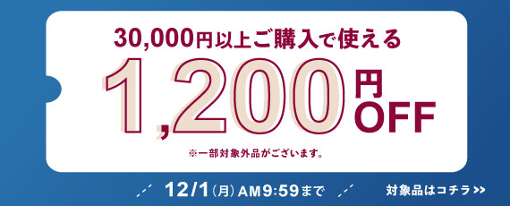 30,000円ご購入で何度でも使える1,200円OFFクーポン