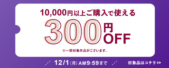 10,000円ご購入で何度でも使える300円OFFクーポン