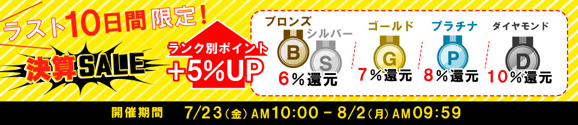 8/2 AM9:59まで！10日間限定！ランク別ポイント+5％UPキャンペーン