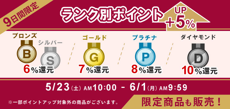 【予告】会員ランク別ポイント＋5％UPキャンペーン！5/23 朝10時より開始！