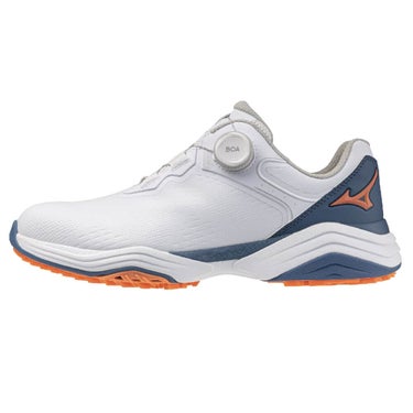 ミズノ MIZUNO　ネオインパクト プラス エナジー ボア メンズ スパイクレス ゴルフシューズ 51GM2681 01　2026年モデル ホワイト×オレンジ×ブルー