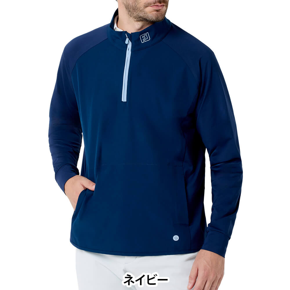 フットジョイ FootJoy　メンズ ハーフジップテック 長袖 ジャケット FJ-S26-M01　2026年モデル ネイビー 正面着用