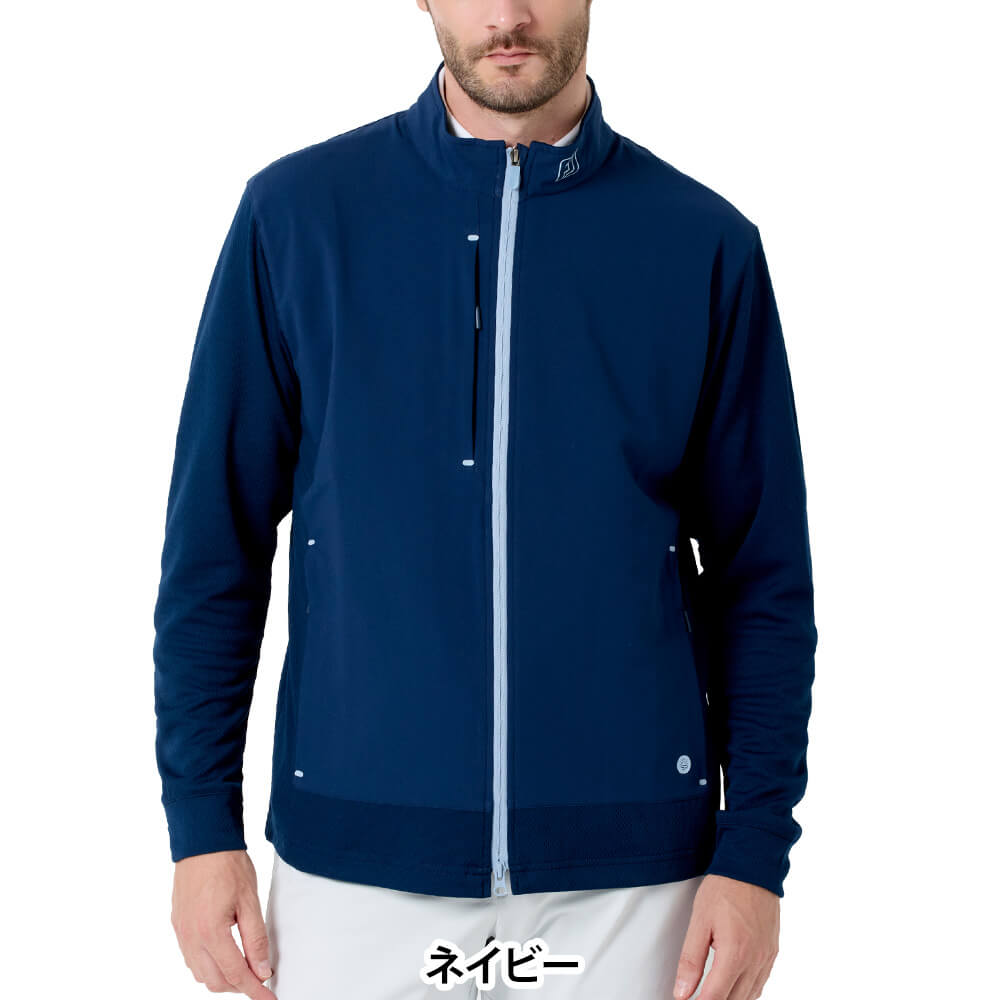 フットジョイ FootJoy　メンズ ハイブリッド フルジップ 長袖 ジャケット FJ-S26-O01　2026年モデル ネイビー 正面着用