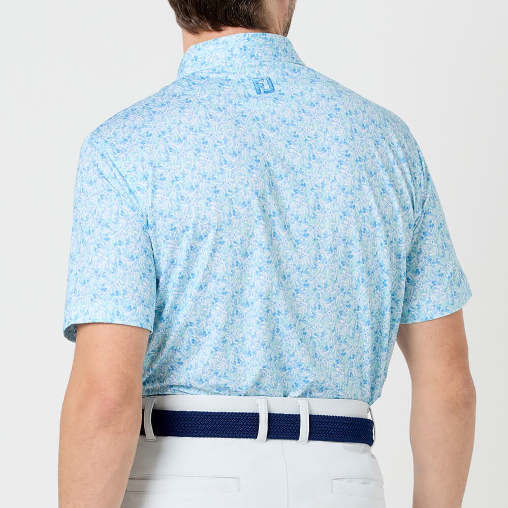フットジョイ FootJoy　メンズ メドウプリント ストレッチライル 半袖 ポロシャツ FJ-S26-S01　2026年モデル スカイブルー 背面着用