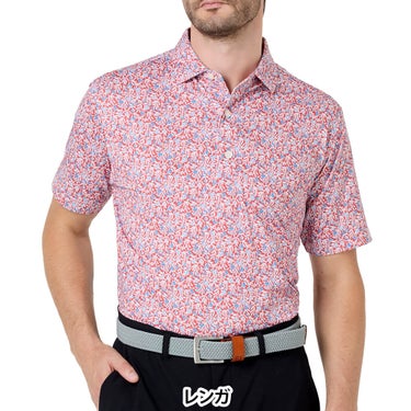 フットジョイ FootJoy　メンズ メドウプリント ストレッチライル 半袖 ポロシャツ FJ-S26-S01　2026年モデル レンガ 正面着用