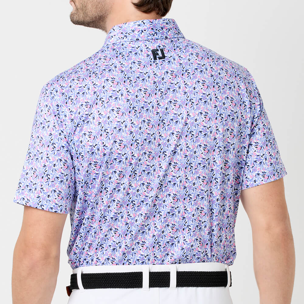 フットジョイ FootJoy　メンズ メドウプリント ストレッチライル 半袖 ポロシャツ FJ-S26-S01　2026年モデル ホワイト系 背面着用