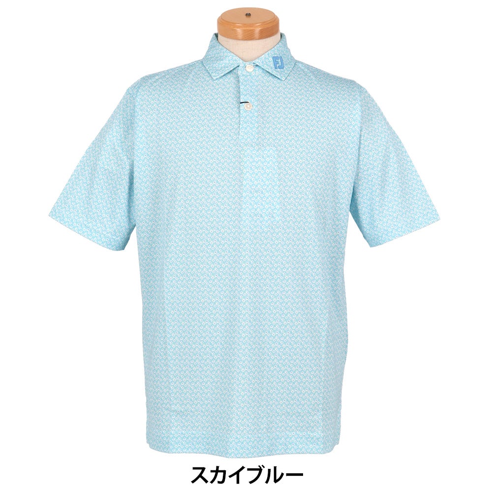 フットジョイ FootJoy　メンズ フローラルマーク ストレッチライル 半袖 ポロシャツ FJ-S26-S02　2026年モデル スカイブルー 正面着用