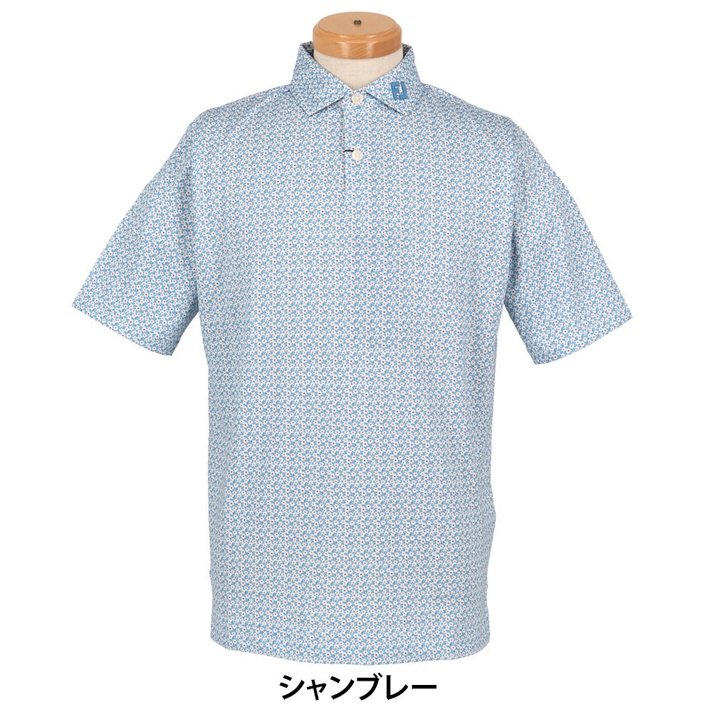 フットジョイ FootJoy　メンズ フローラルマーク ストレッチライル 半袖 ポロシャツ FJ-S26-S02　2026年モデル シャンブレー 正面着用