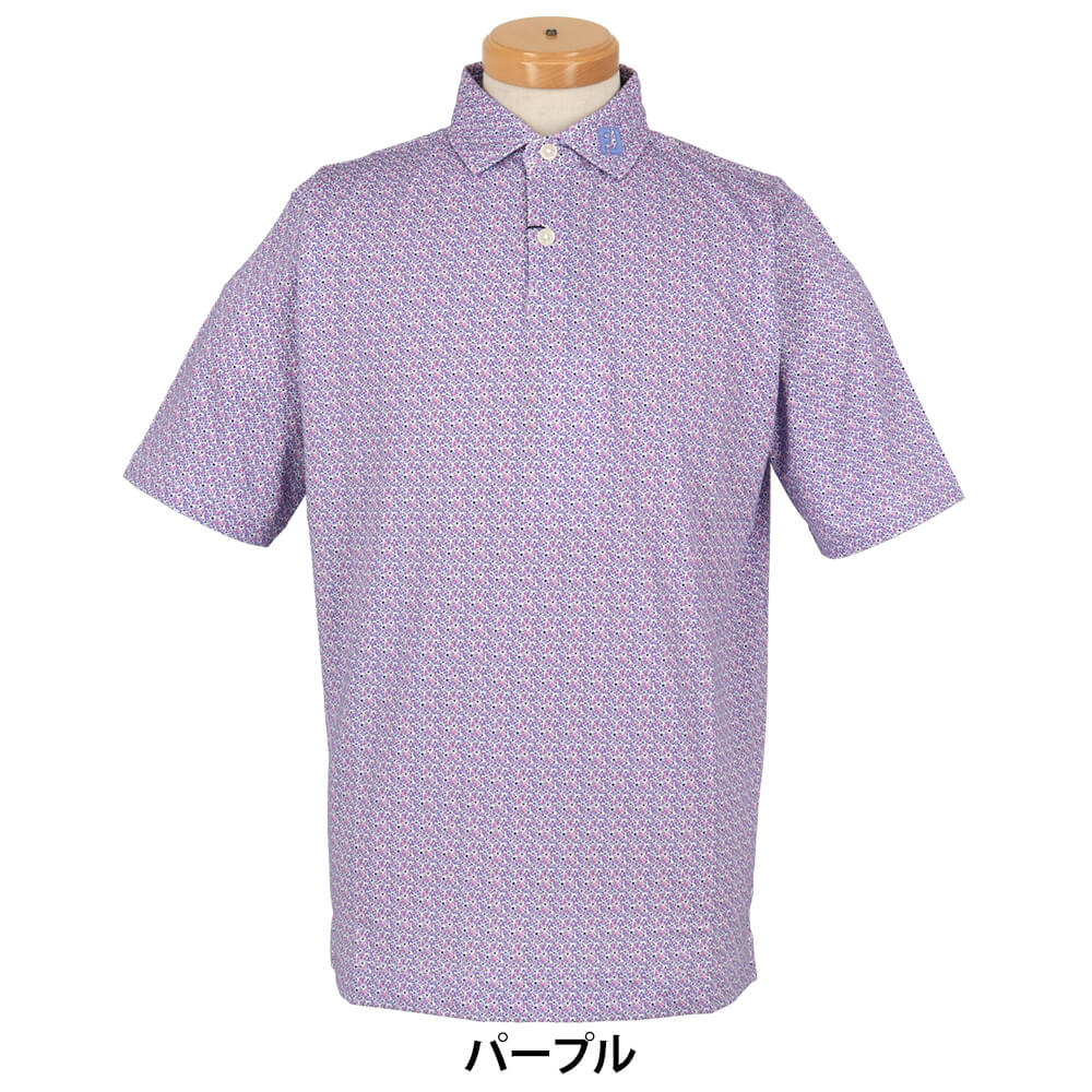 フットジョイ FootJoy　メンズ フローラルマーク ストレッチライル 半袖 ポロシャツ FJ-S26-S02　2026年モデル パープル 正面着用
