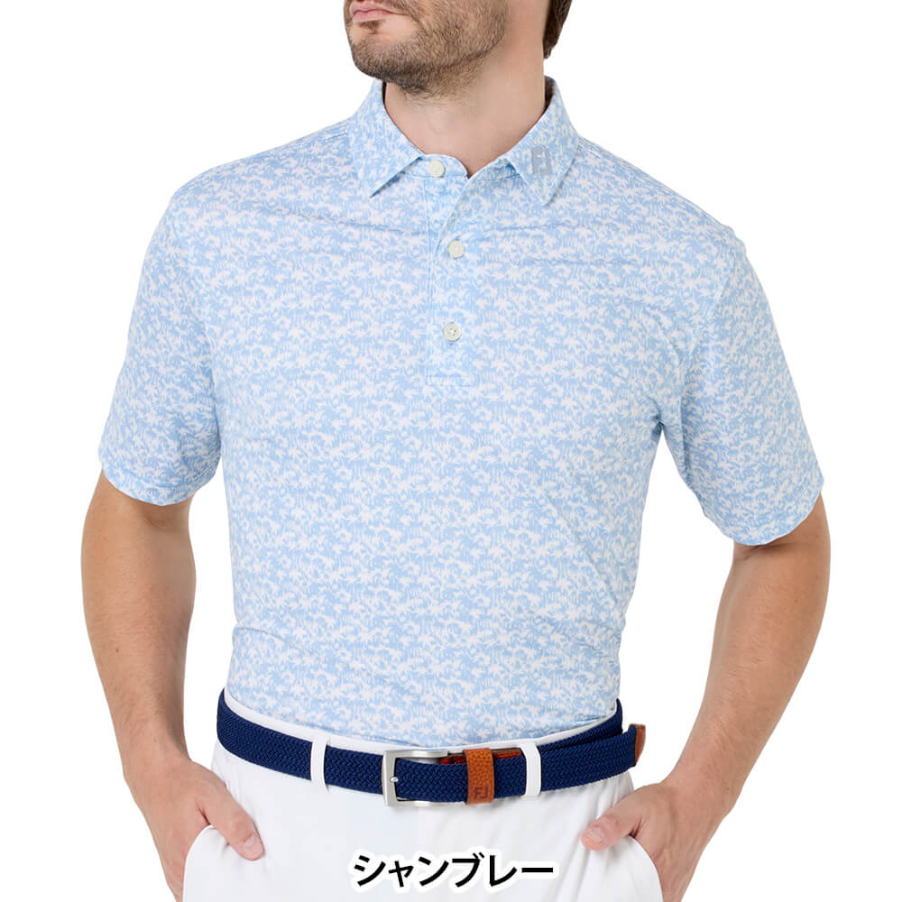 フットジョイ FootJoy　メンズ ヒデゥンパルム ストレッチライル 半袖 ポロシャツ FJ-S26-S03　2026年モデル シャンブレー 正面着用
