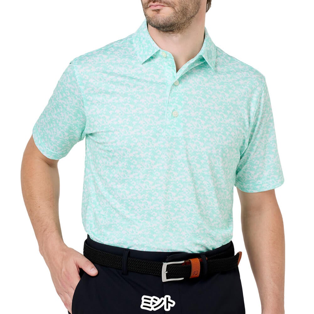 フットジョイ FootJoy　メンズ ヒデゥンパルム ストレッチライル 半袖 ポロシャツ FJ-S26-S03　2026年モデル ミント 正面着用