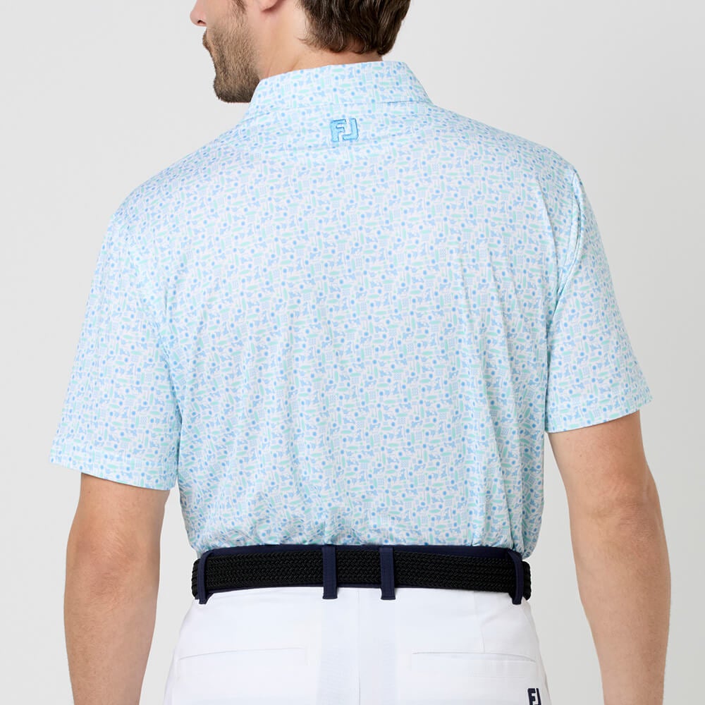フットジョイ FootJoy　メンズ サーフズアップ ストレッチライル 半袖 ポロシャツ FJ-S26-S04　2026年モデル スカイブルー/ホワイト 背面着用