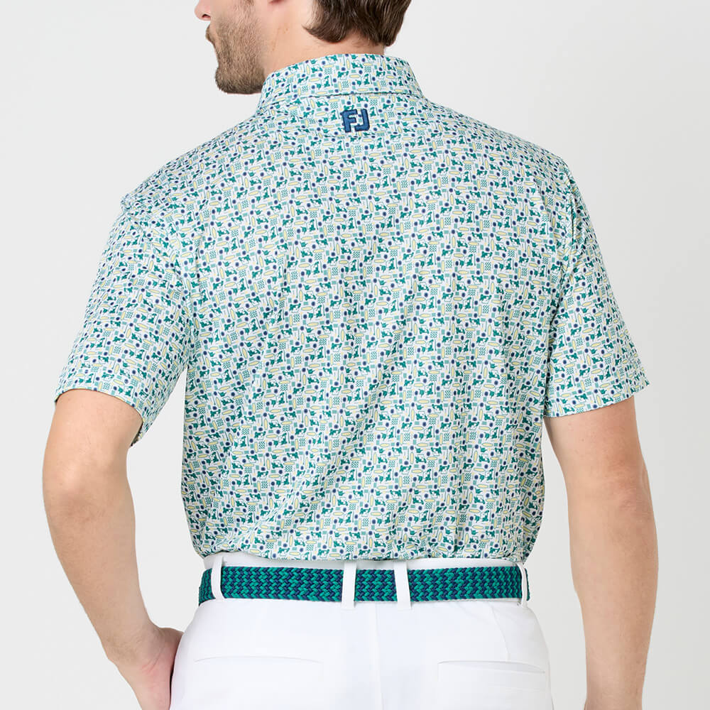 フットジョイ FootJoy　メンズ サーフズアップ ストレッチライル 半袖 ポロシャツ FJ-S26-S04　2026年モデル グリーン/ホワイト 背面着用