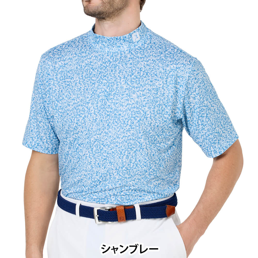 フットジョイ FootJoy　メンズ コンパクトカモ ストレッチライル 半袖 モックネック シャツ FJ-S26-S05　2026年モデル シャンブレー 正面着用