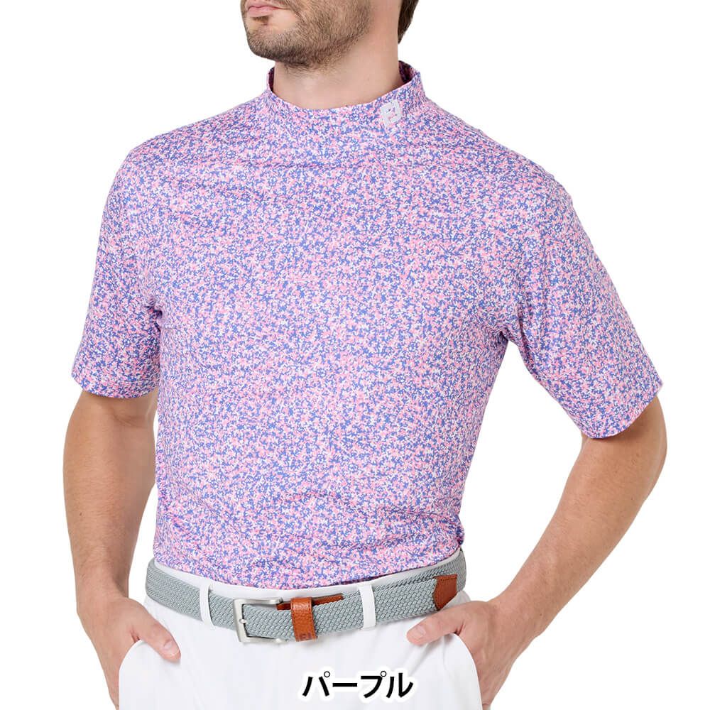 フットジョイ FootJoy　メンズ コンパクトカモ ストレッチライル 半袖 モックネック シャツ FJ-S26-S05　2026年モデル パープル 正面着用