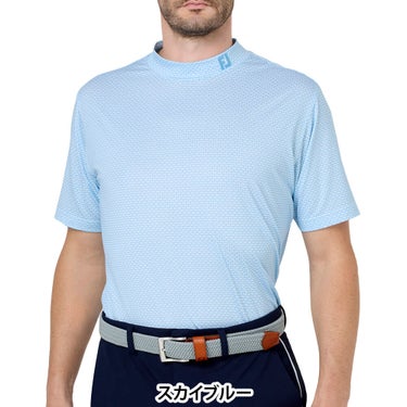 フットジョイ FootJoy　メンズ ノーティカルフラッグ ストレッチライル 半袖 モックネック シャツ FJ-S26-S06　2026年モデル スカイブルー 正面着用