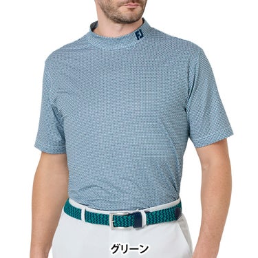フットジョイ FootJoy　メンズ ノーティカルフラッグ ストレッチライル 半袖 モックネック シャツ FJ-S26-S06　2026年モデル グリーン 正面着用