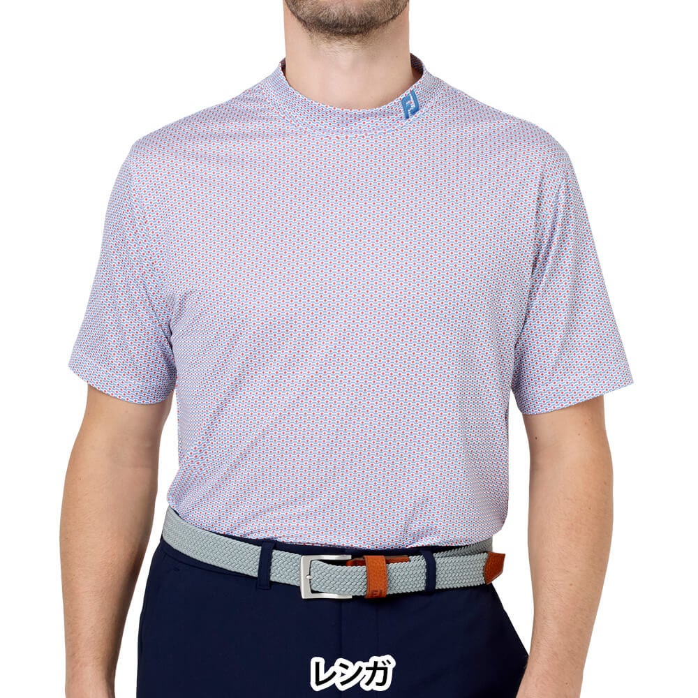 フットジョイ FootJoy　メンズ ノーティカルフラッグ ストレッチライル 半袖 モックネック シャツ FJ-S26-S06　2026年モデル ラベンダー 正面着用