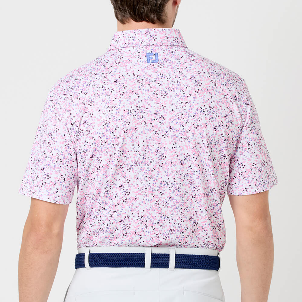 フットジョイ FootJoy　メンズ ウォーターカラー ストレッチ 鹿の子 半袖 ポロシャツ FJ-S26-S08　2026年モデル ホワイト/ピンク 背面着用