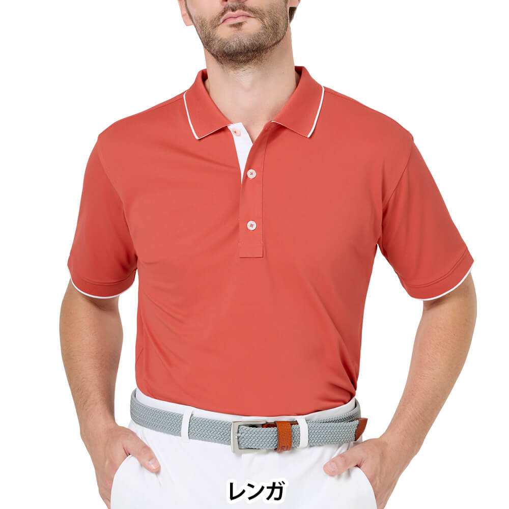 フットジョイ FootJoy　メンズ FJロゴ襟ライン ストレッチ 鹿の子 半袖 ポロシャツ FJ-S26-S09　2026年モデル レンガ 正面着用