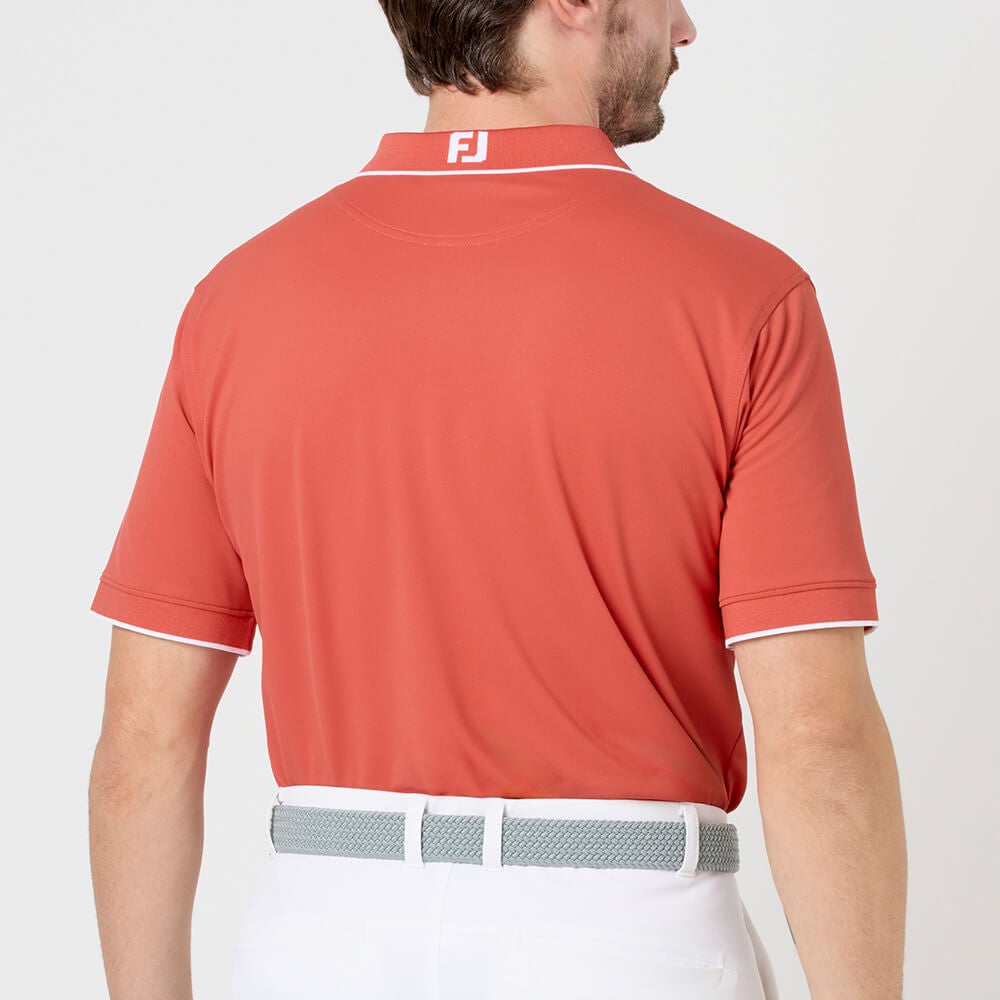 フットジョイ FootJoy　メンズ FJロゴ襟ライン ストレッチ 鹿の子 半袖 ポロシャツ FJ-S26-S09　2026年モデル レンガ 背面着用