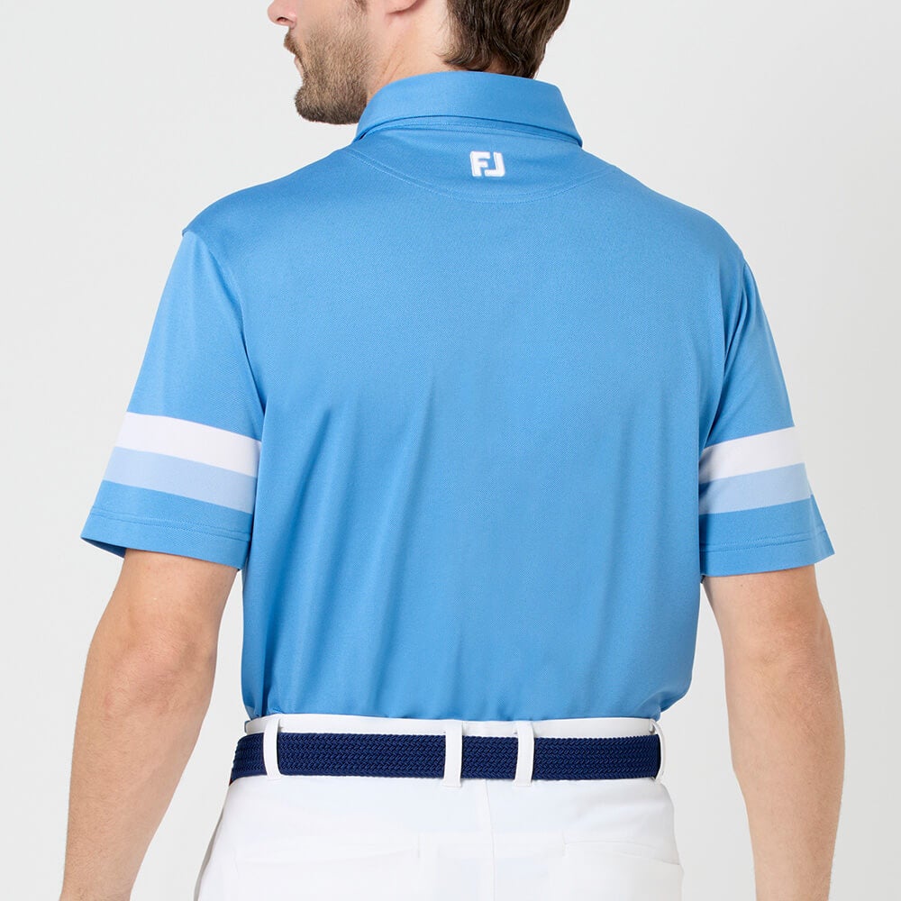 フットジョイ FootJoy　メンズ スリーブストライプ ストレッチ 鹿の子 半袖 ポロシャツ FJ-S26-S10　2026年モデル スモークブルー 背面着用