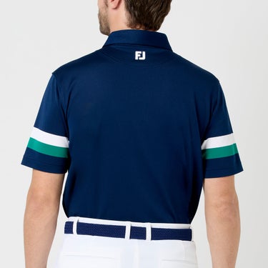 フットジョイ FootJoy　メンズ スリーブストライプ ストレッチ 鹿の子 半袖 ポロシャツ FJ-S26-S10　2026年モデル ネイビー 背面着用