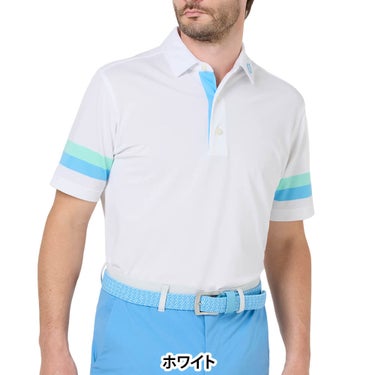 フットジョイ FootJoy　メンズ スリーブストライプ ストレッチ 鹿の子 半袖 ポロシャツ FJ-S26-S10　2026年モデル ホワイト 正面着用