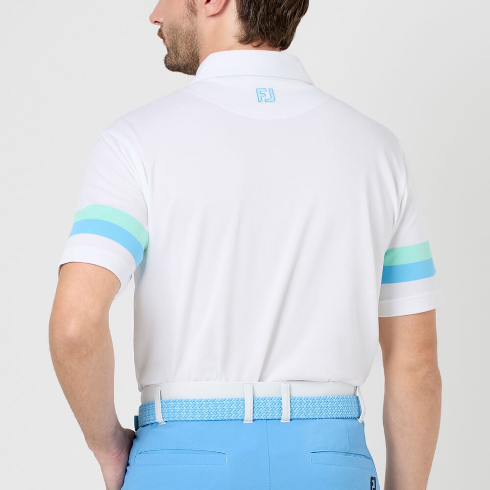 フットジョイ FootJoy　メンズ スリーブストライプ ストレッチ 鹿の子 半袖 ポロシャツ FJ-S26-S10　2026年モデル ホワイト 背面着用