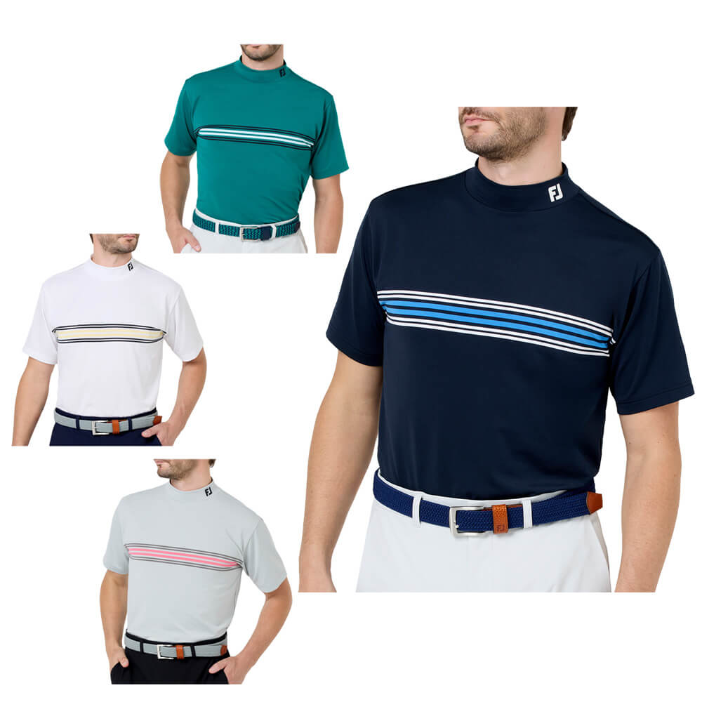 フットジョイ FootJoy　メンズ マルチクーリングメッシュ パネルボーダー 半袖 モックネック シャツ FJ-S26-S15　2026年モデル カラーバリエーション