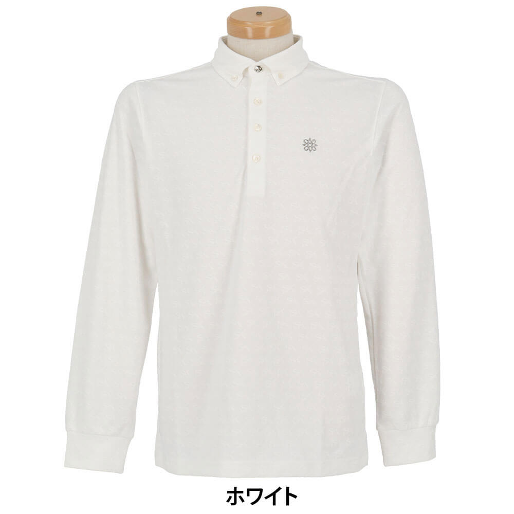 セントアンドリュース St ANDREWS　メンズ ロゴジャガード 長袖 ボタンダウン ポロシャツ 042-6261951　2026年モデル ホワイト 正面着用
