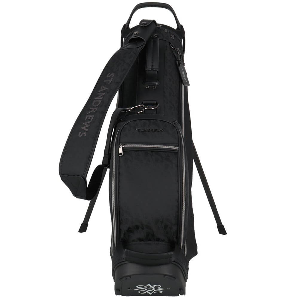 セントアンドリュース St ANDREWS　スタンド式 キャディバッグ 042-7980801 010 ブラック　2026年モデル 正面・側面・ショルダーストラップ 全体