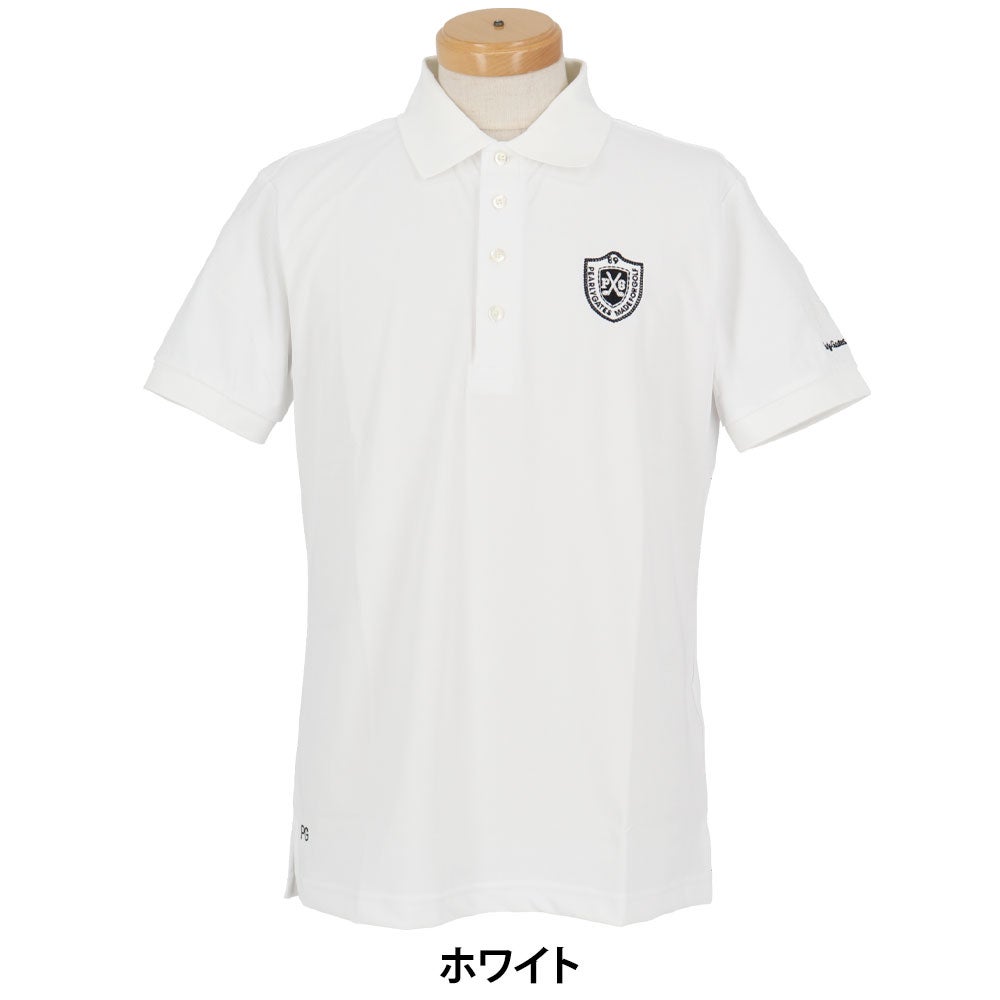 パーリーゲイツ PEARLY GATES　メンズ ソルケア36Gブロックインレー 半袖 ポロシャツ 053-6260818　2026年モデル ホワイト 正面着用