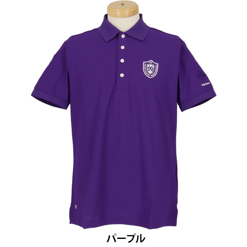 パーリーゲイツ PEARLY GATES　メンズ ソルケア36Gブロックインレー 半袖 ポロシャツ 053-6260818　2026年モデル パープル 正面着用