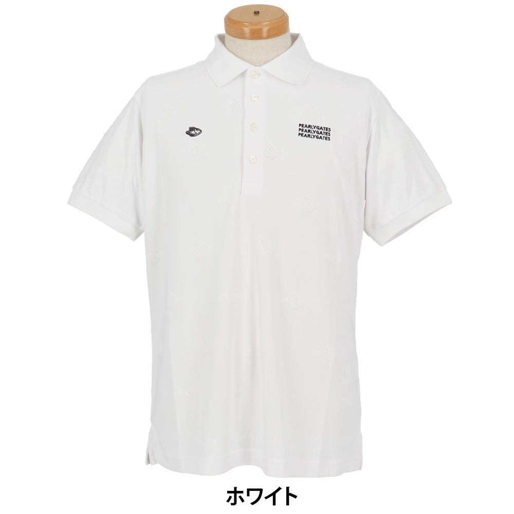 パーリーゲイツ PEARLY GATES　メンズ メッシュジャガード 半袖 ポロシャツ 053-6260906　2026年モデル ホワイト 正面着用