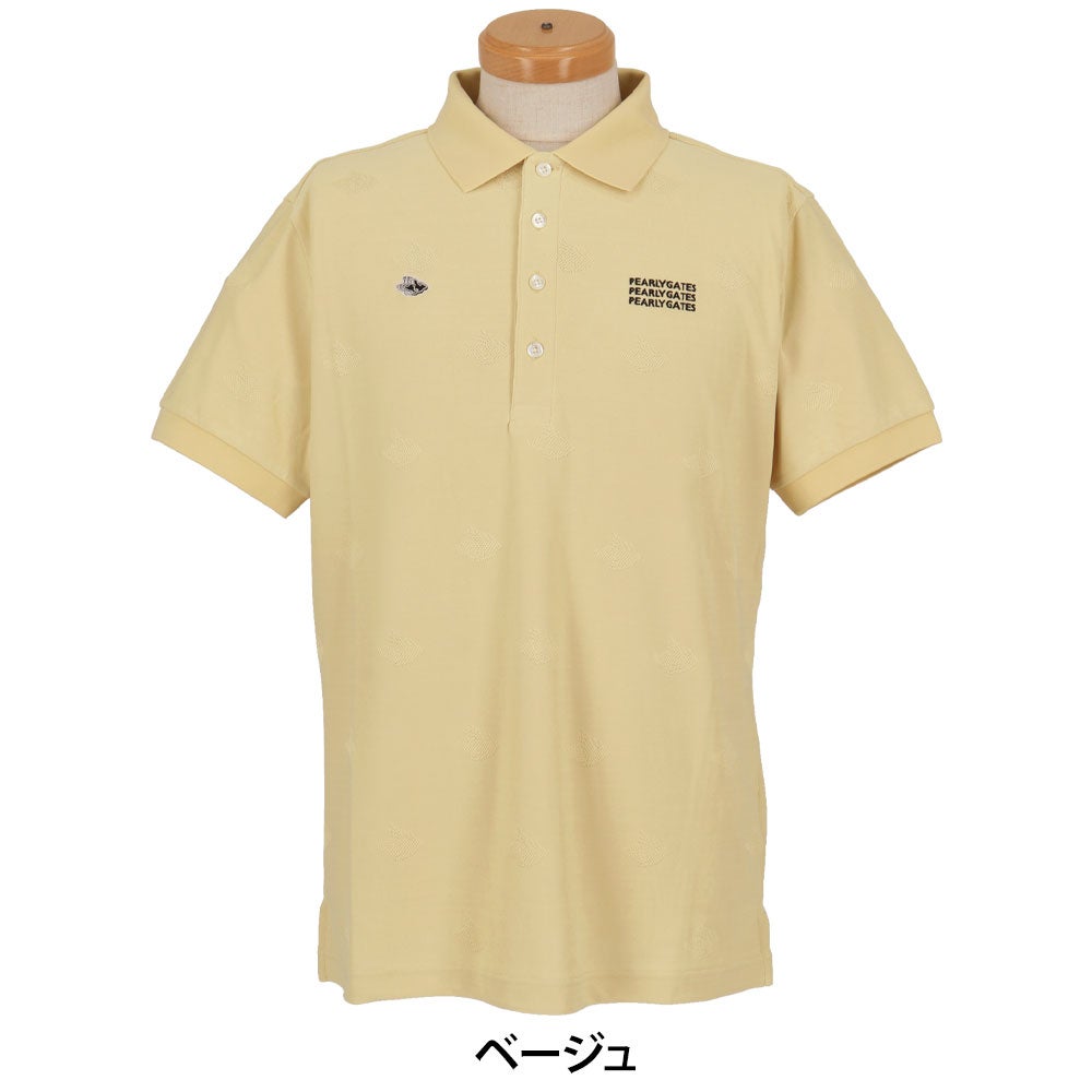 パーリーゲイツ PEARLY GATES　メンズ メッシュジャガード 半袖 ポロシャツ 053-6260906　2026年モデル ベージュ 正面着用