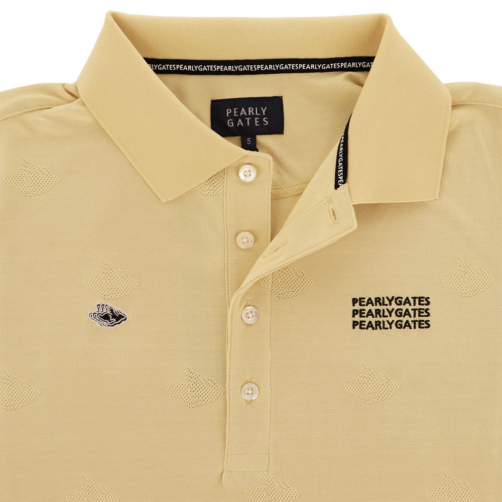 パーリーゲイツ PEARLY GATES　メンズ メッシュジャガード 半袖 ポロシャツ 053-6260906　2026年モデル ベージュ 襟・胸ロゴ ディテール