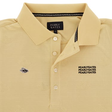 パーリーゲイツ PEARLY GATES　メンズ メッシュジャガード 半袖 ポロシャツ 053-6260906　2026年モデル ベージュ 襟・胸ロゴ ディテール