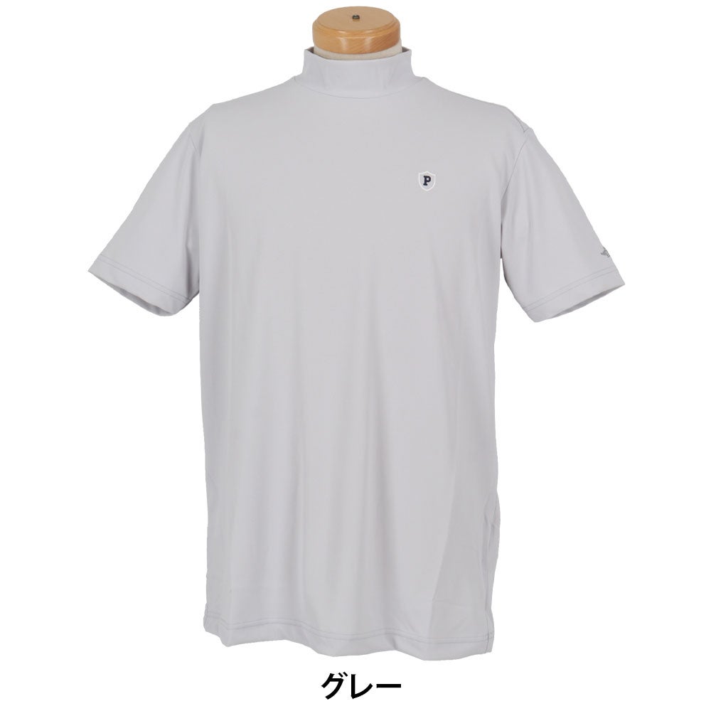 パーリーゲイツ PEARLY GATES　メンズ ソルケア45Gカノコ 半袖 モックネックシャツ 053-6267802　2026年モデル グレー 正面着用