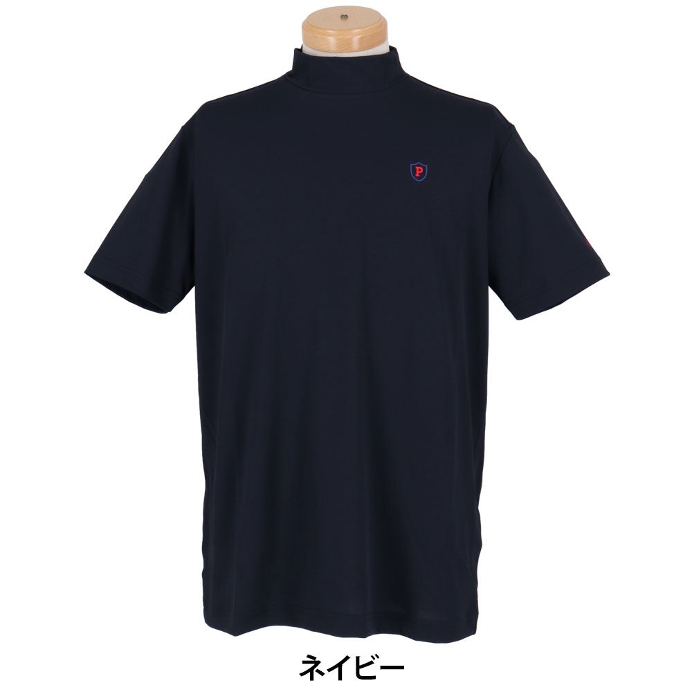 パーリーゲイツ PEARLY GATES　メンズ ソルケア45Gカノコ 半袖 モックネックシャツ 053-6267802　2026年モデル ネイビー 正面着用