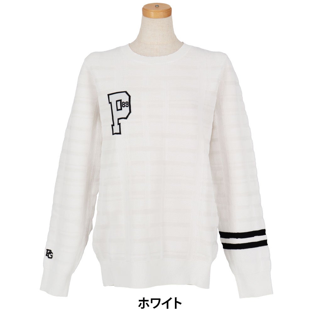 パーリーゲイツ PEARLY GATES　レディース 14G 地柄ジャガード 長袖 クルーネックニットプルオーバー 055-6270901　2026年モデル ホワイト 正面着用