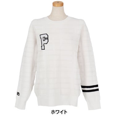 パーリーゲイツ PEARLY GATES　レディース 14G 地柄ジャガード 長袖 クルーネックニットプルオーバー 055-6270901　2026年モデル ホワイト 正面着用