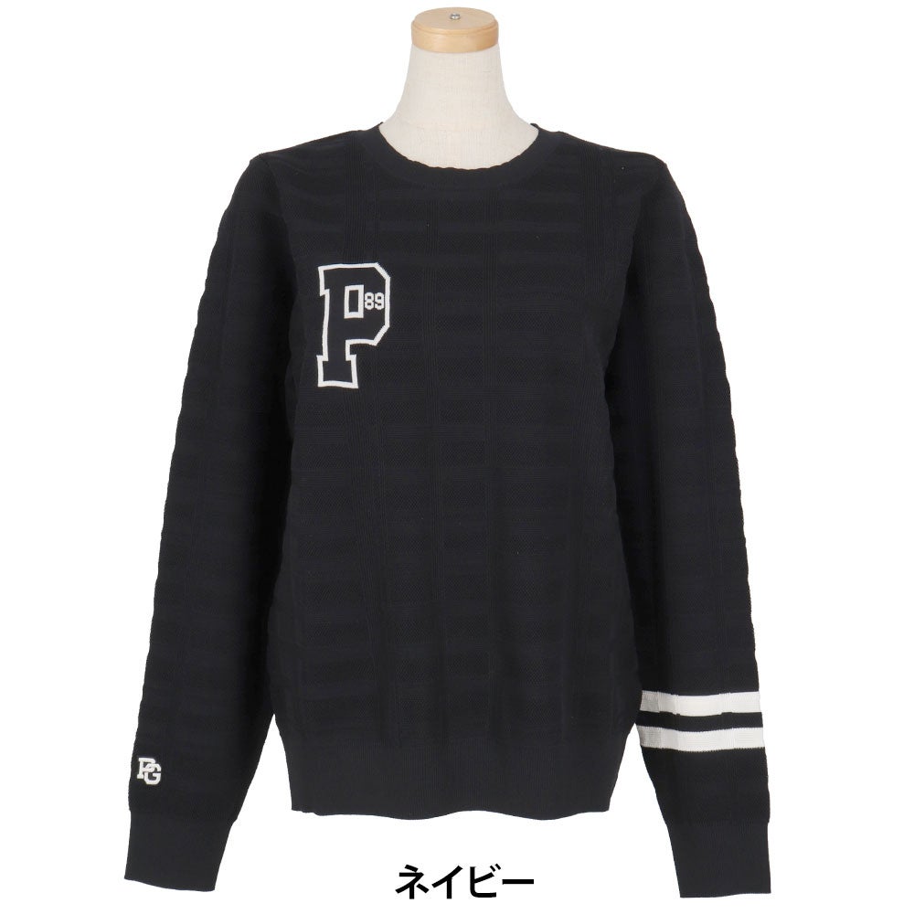 パーリーゲイツ PEARLY GATES　レディース 14G 地柄ジャガード 長袖 クルーネックニットプルオーバー 055-6270901　2026年モデル ネイビー 正面着用