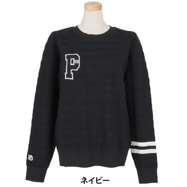 パーリーゲイツ PEARLY GATES　レディース 14G 地柄ジャガード 長袖 クルーネックニットプルオーバー 055-6270901　2026年モデル ネイビー 正面着用