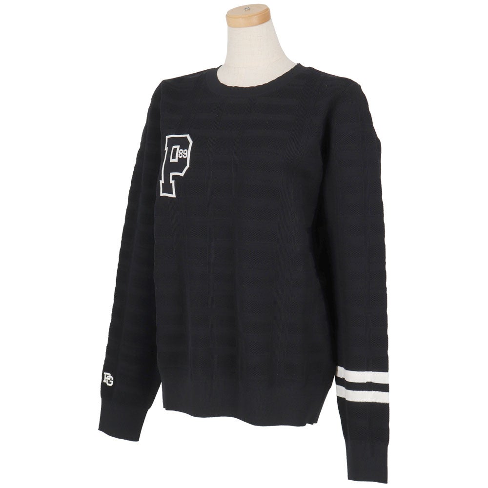 パーリーゲイツ PEARLY GATES　レディース 14G 地柄ジャガード 長袖 クルーネックニットプルオーバー 055-6270901　2026年モデル ネイビー 斜め着用