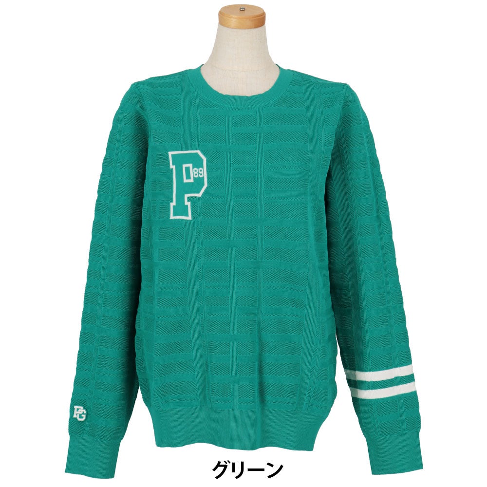 パーリーゲイツ PEARLY GATES　レディース 14G 地柄ジャガード 長袖 クルーネックニットプルオーバー 055-6270901　2026年モデル グリーン 正面着用