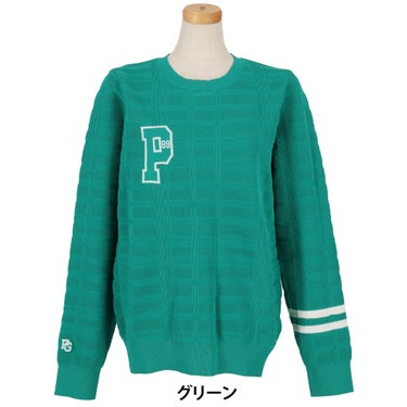パーリーゲイツ PEARLY GATES　レディース 14G 地柄ジャガード 長袖 クルーネックニットプルオーバー 055-6270901　2026年モデル グリーン 正面着用