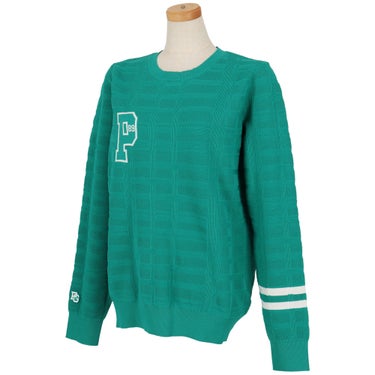 パーリーゲイツ PEARLY GATES　レディース 14G 地柄ジャガード 長袖 クルーネックニットプルオーバー 055-6270901　2026年モデル グリーン 斜め着用